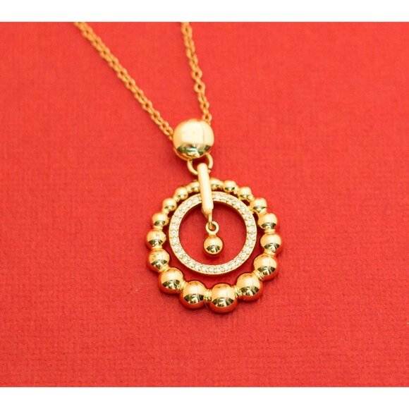 18K Gold Plated Vintage Lune Rhinestones Pendant 18 Inch - F8 - Picture 1 of 3